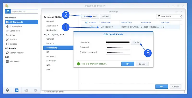Download Station (Synology): How to configure my account (1/1)